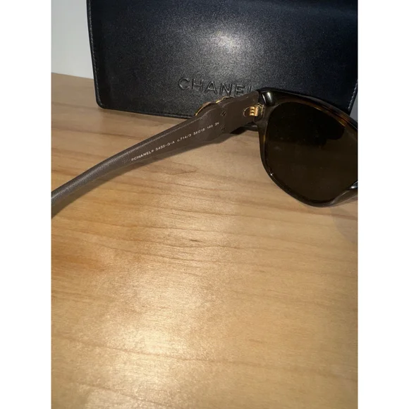 Chanel 5456QA Women's Sunglasses Butterfly CC Logo w Crystals Rare Brown Leather